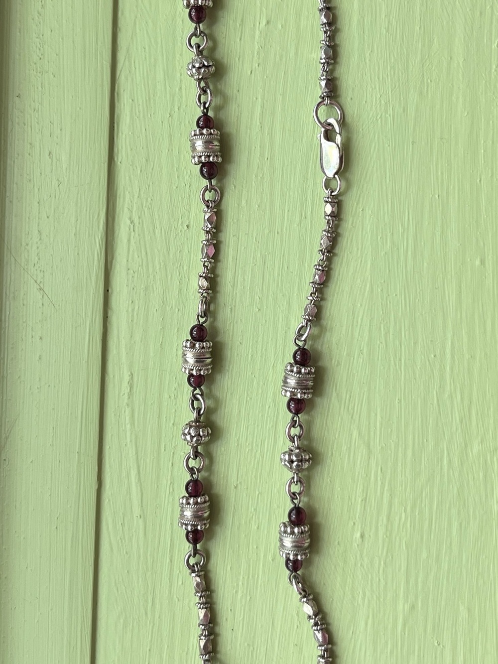Beaded Silver and Garnet Necklace - Women's Jewelry 16 inch